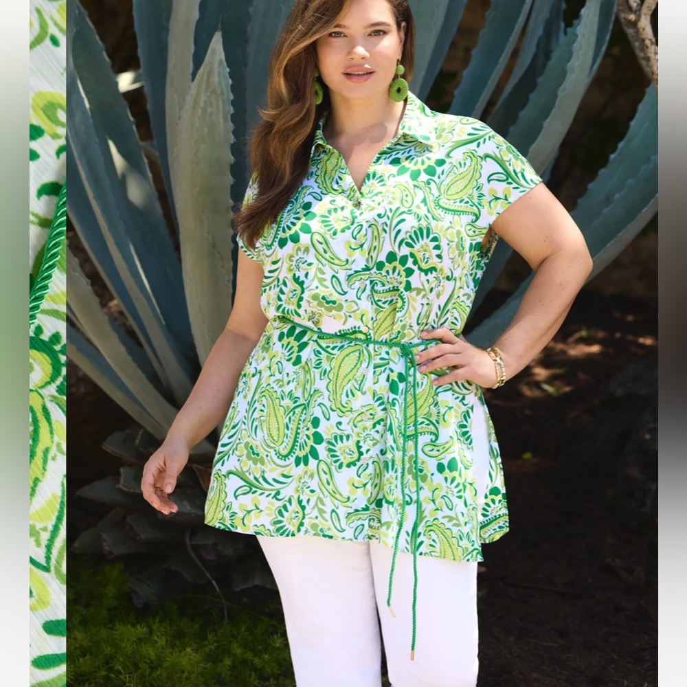 Laura Paisley Tie Detail Blouse Shirt Top Green Pattern
